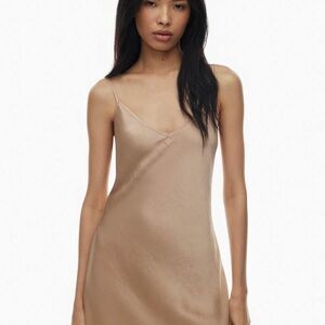 Silky V-Neck Caramel Slip Dress